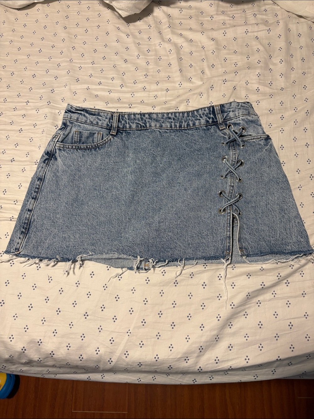 Zara Light Blue Denim Lace-Up Mini Skirt